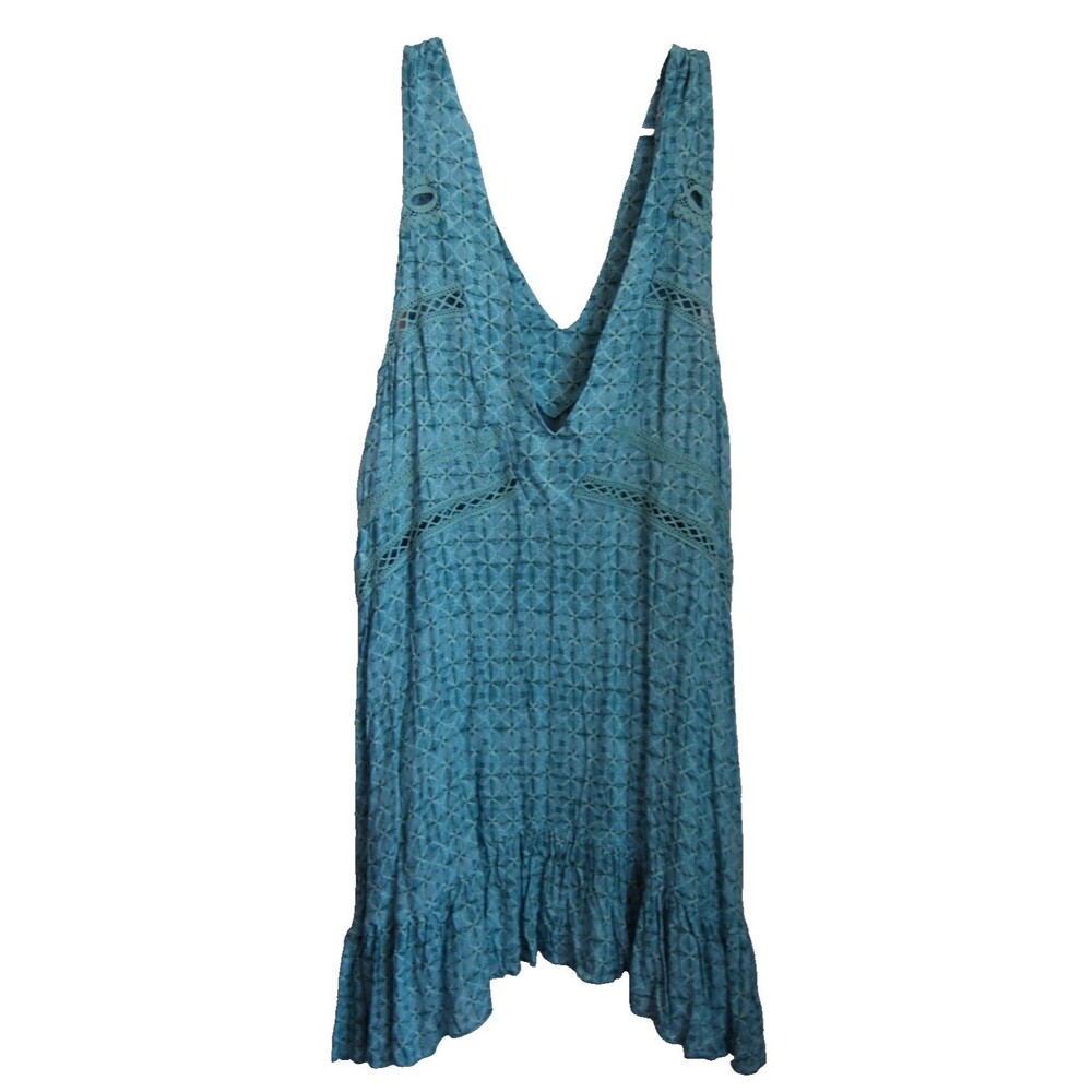 Free People Intimately Sleeveless Dress Teal Blue Asymmetrical Ruffle Hem Sz XS